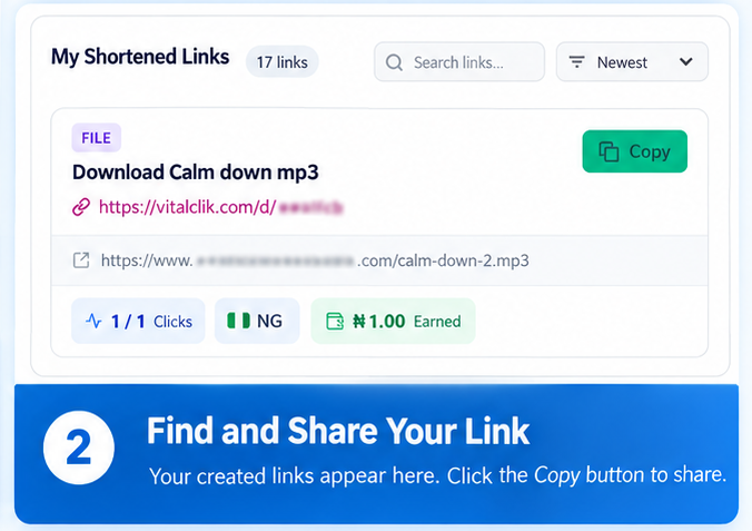 How to find copy and share a VitalClik shortened link